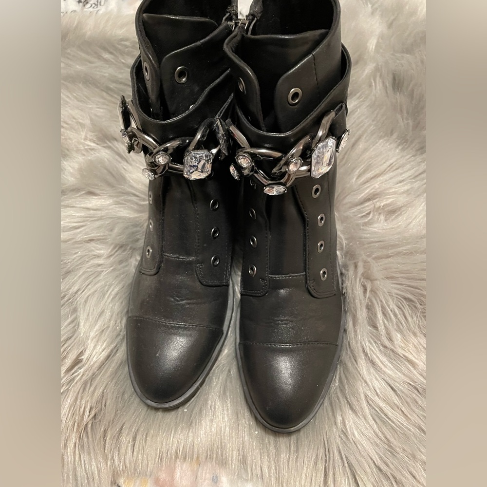 Karl Lagerfeld gem gun metal combat boots